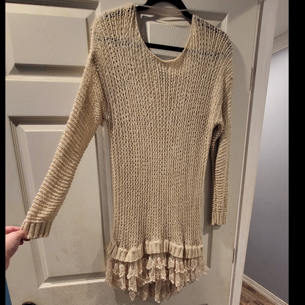 Entro Womens Knit Sweater with Lace